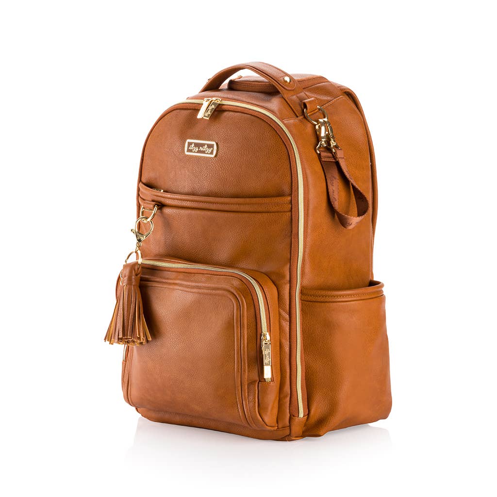 a brown backpack with a tassel on the front