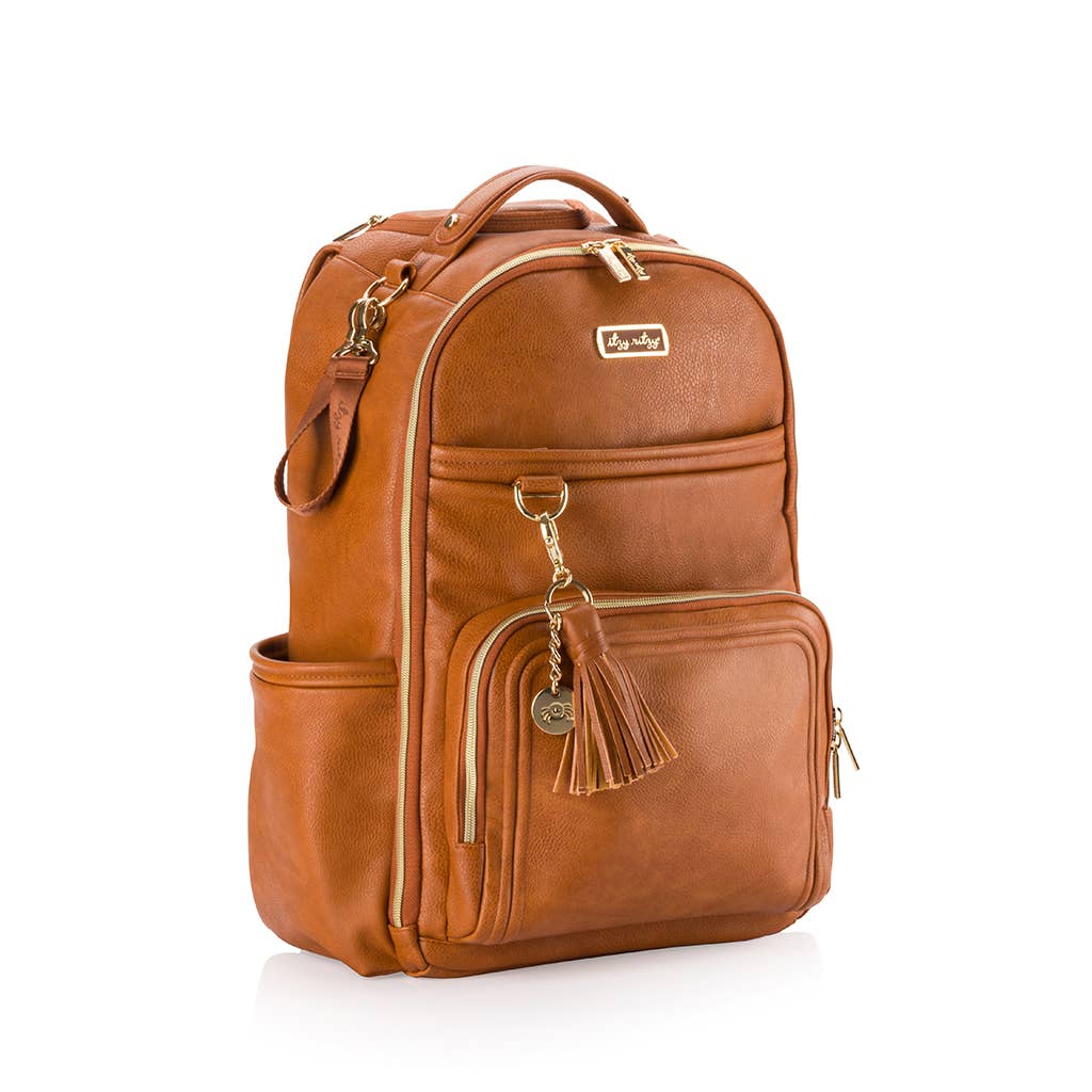 a brown backpack with a tassel on the front