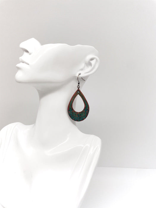 antique blue-green leather stamped earring