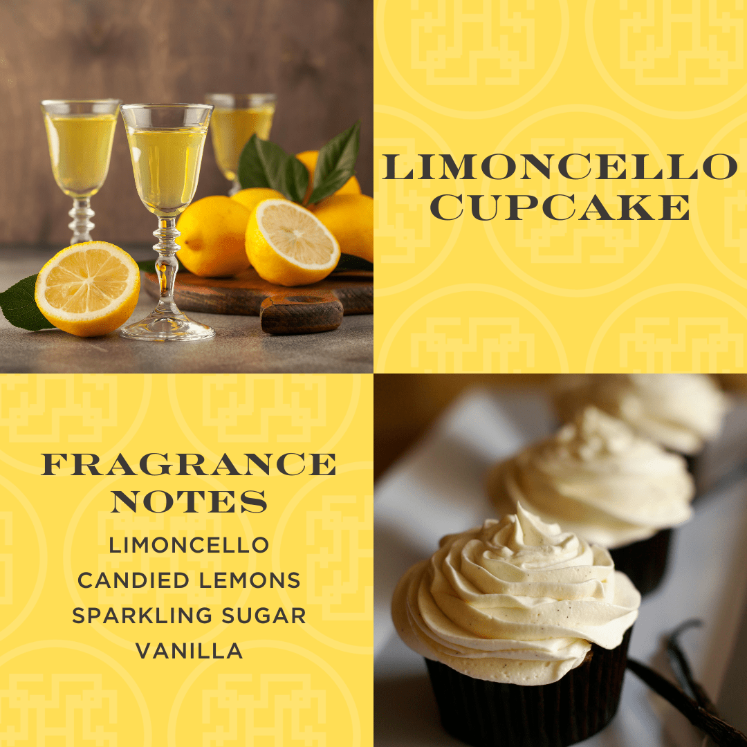 a cupcake with lemons and a glass of wine