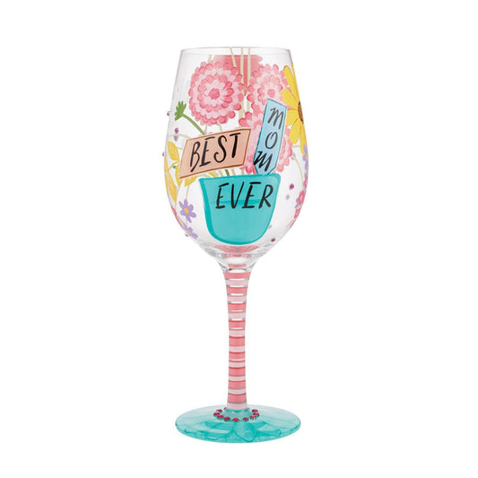 hand painted Best Mom Ever Wine Glass