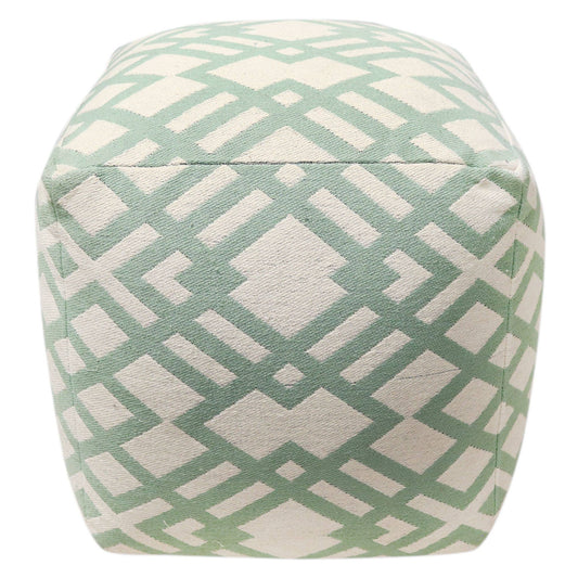 a green and white pouf with a diamond pattern