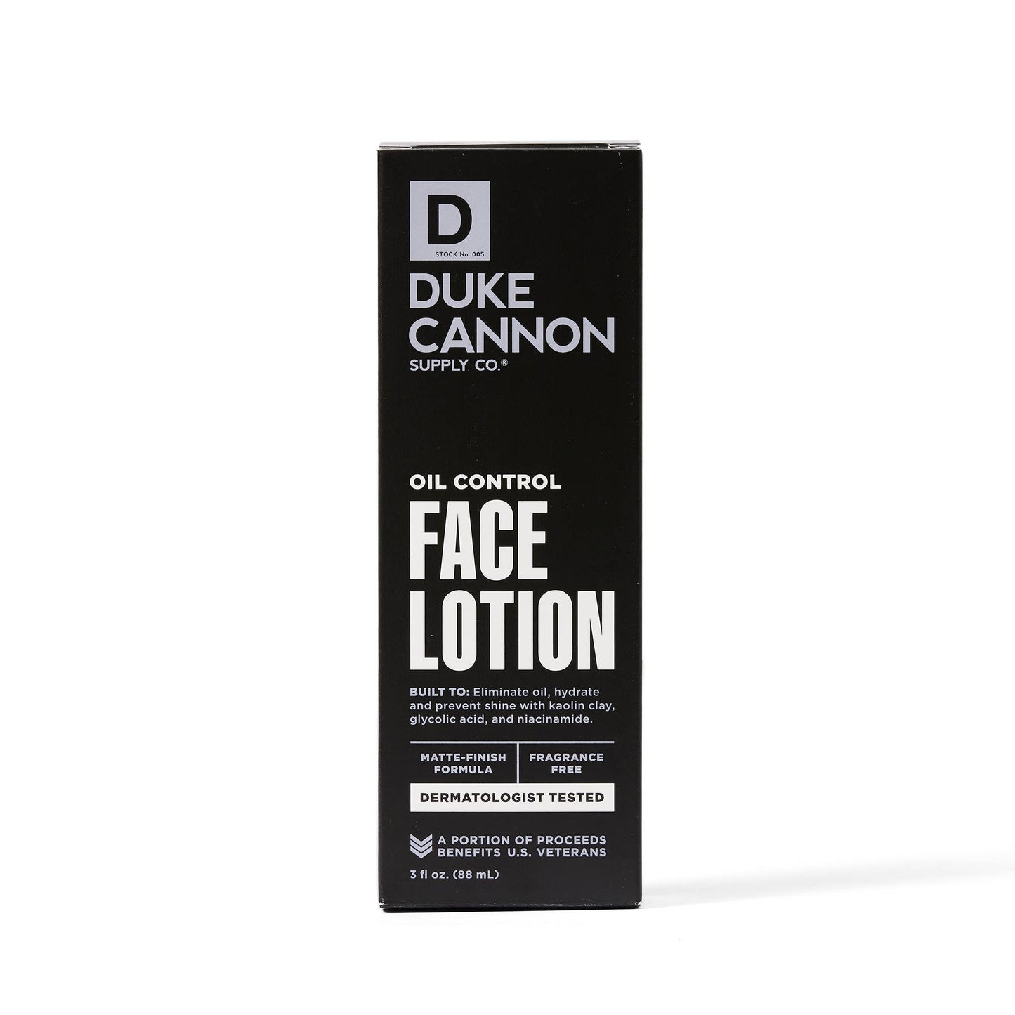 a bottle of duke cannon oil control face lotion