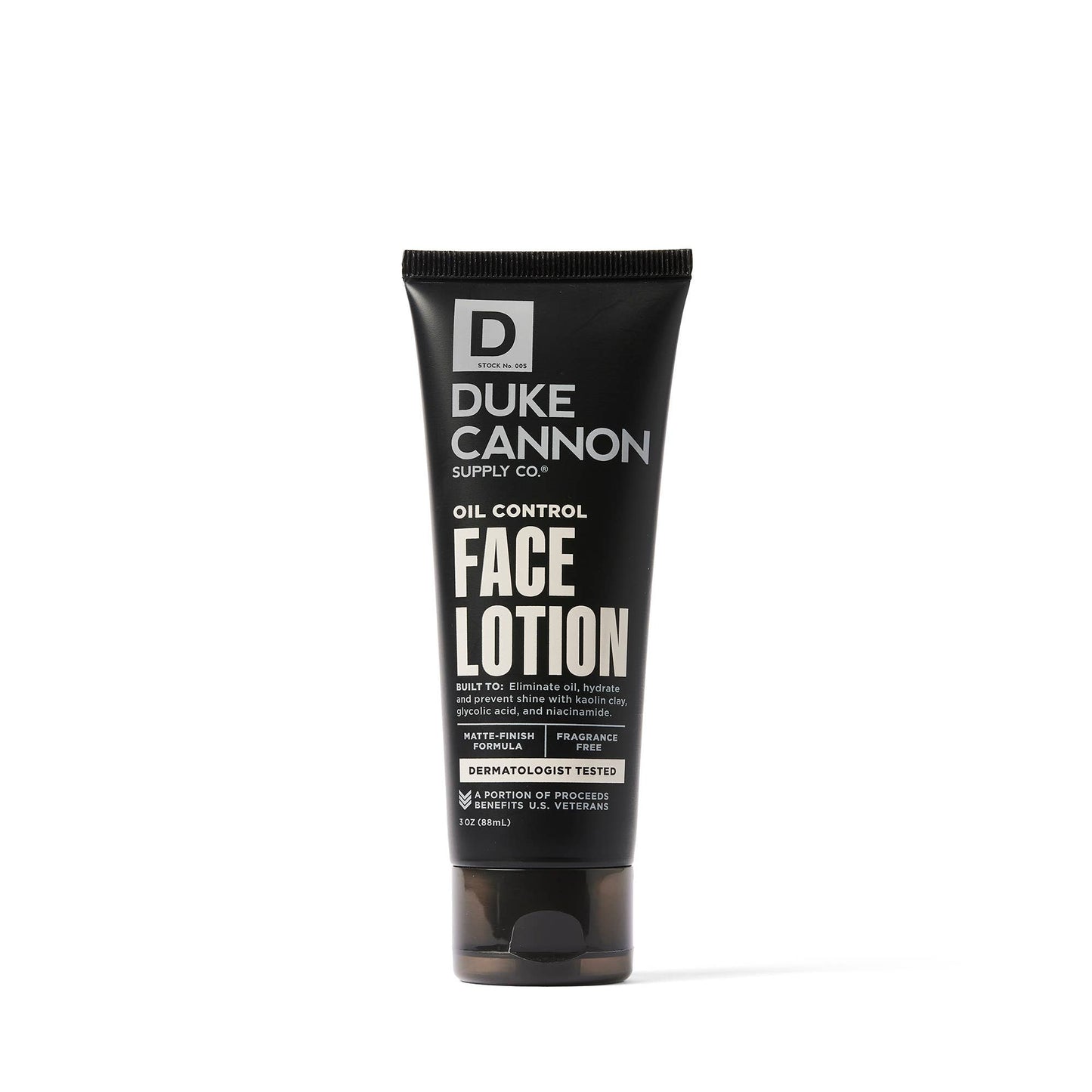 a tube of duke cannon oil control face lotion