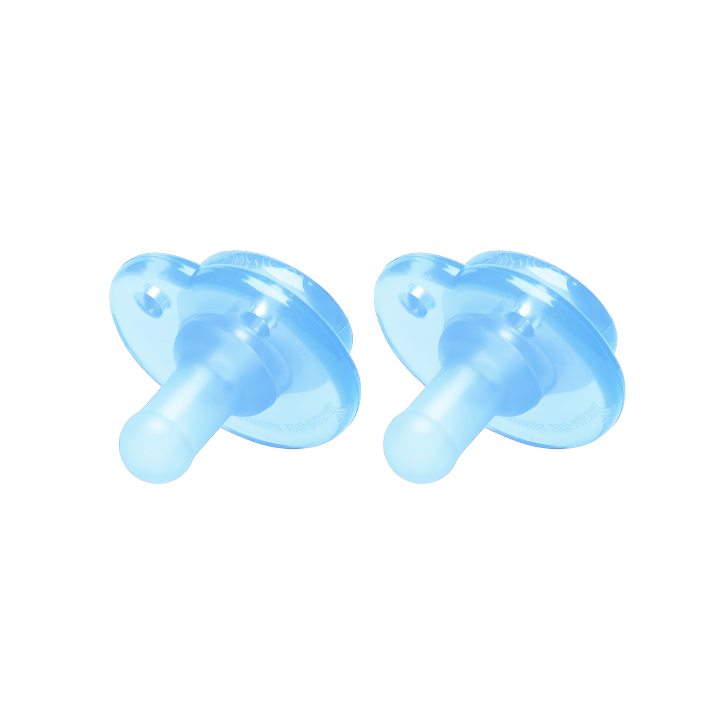 a pair of baby pacifiers on a white background