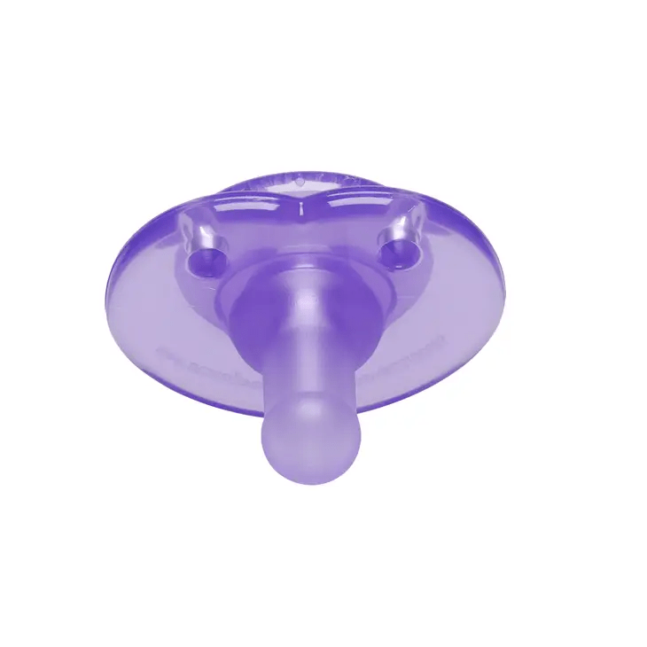 a purple pacifier on a white background