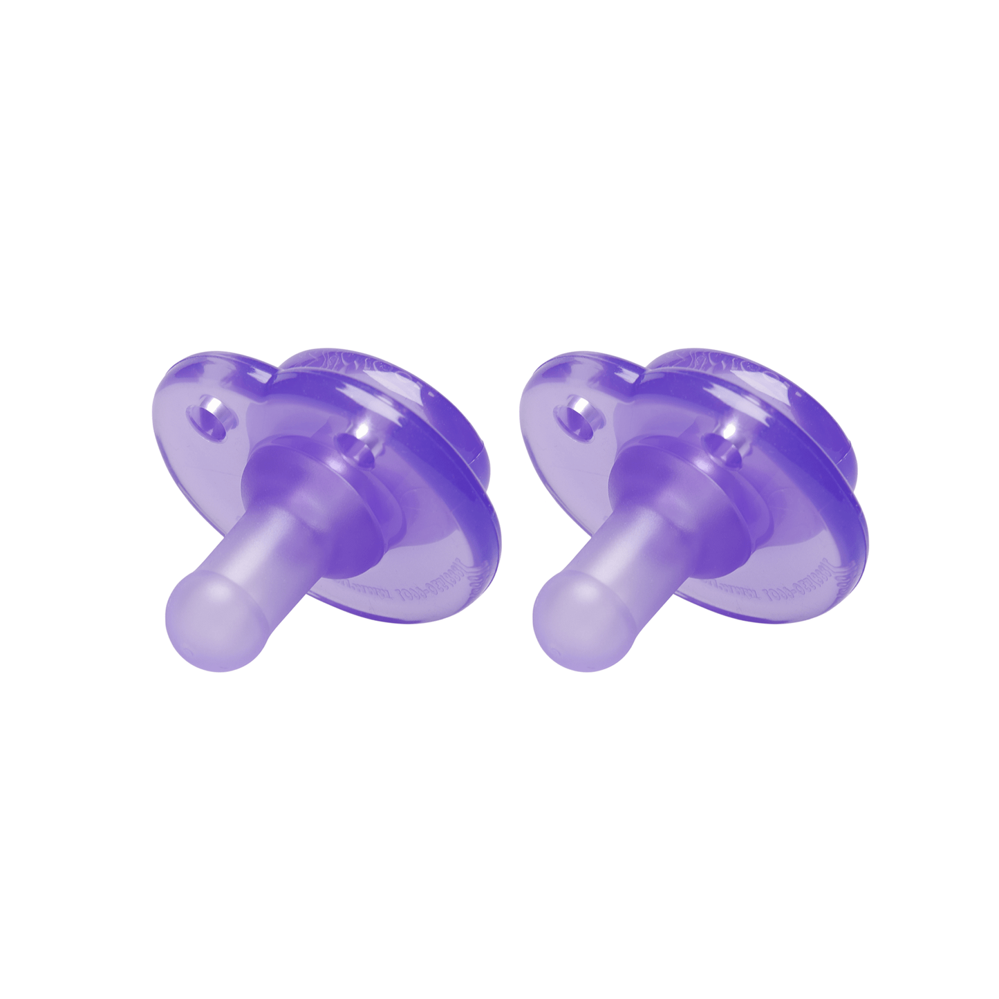 a pair of purple pacifiers on a white background