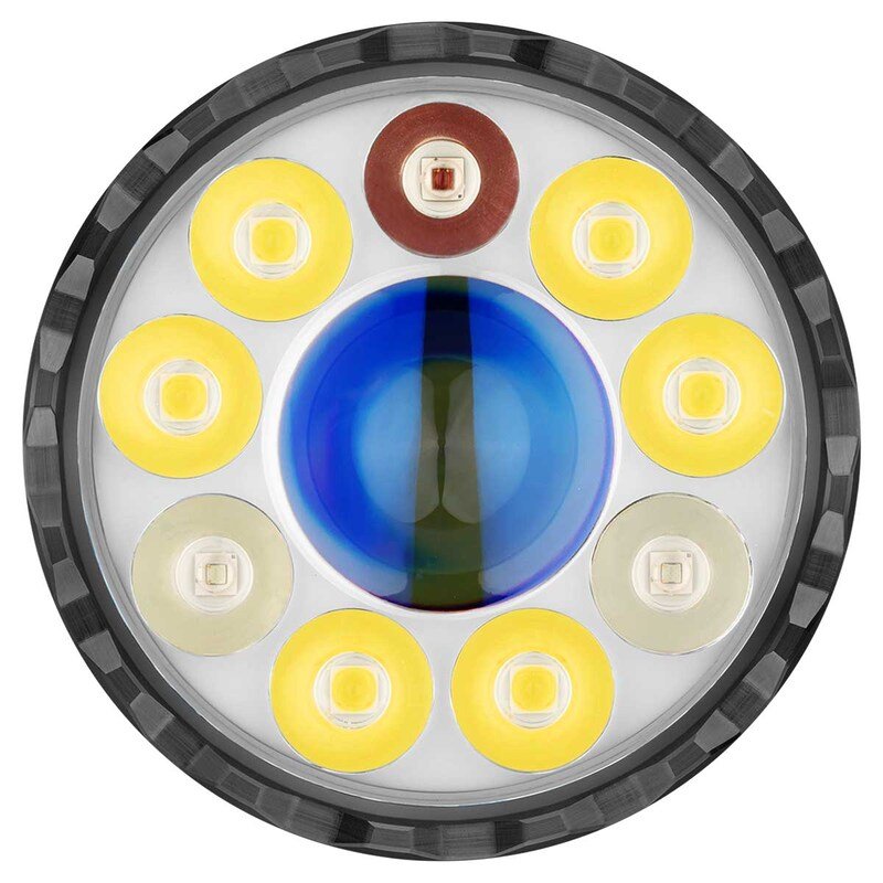 a round light with yellow and blue lights