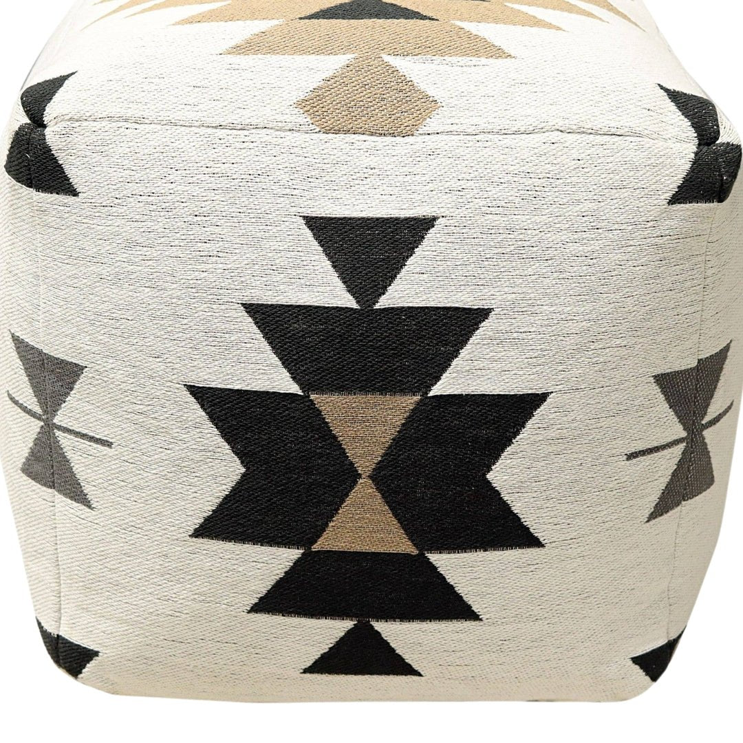 a black and white pouf with a pattern on it