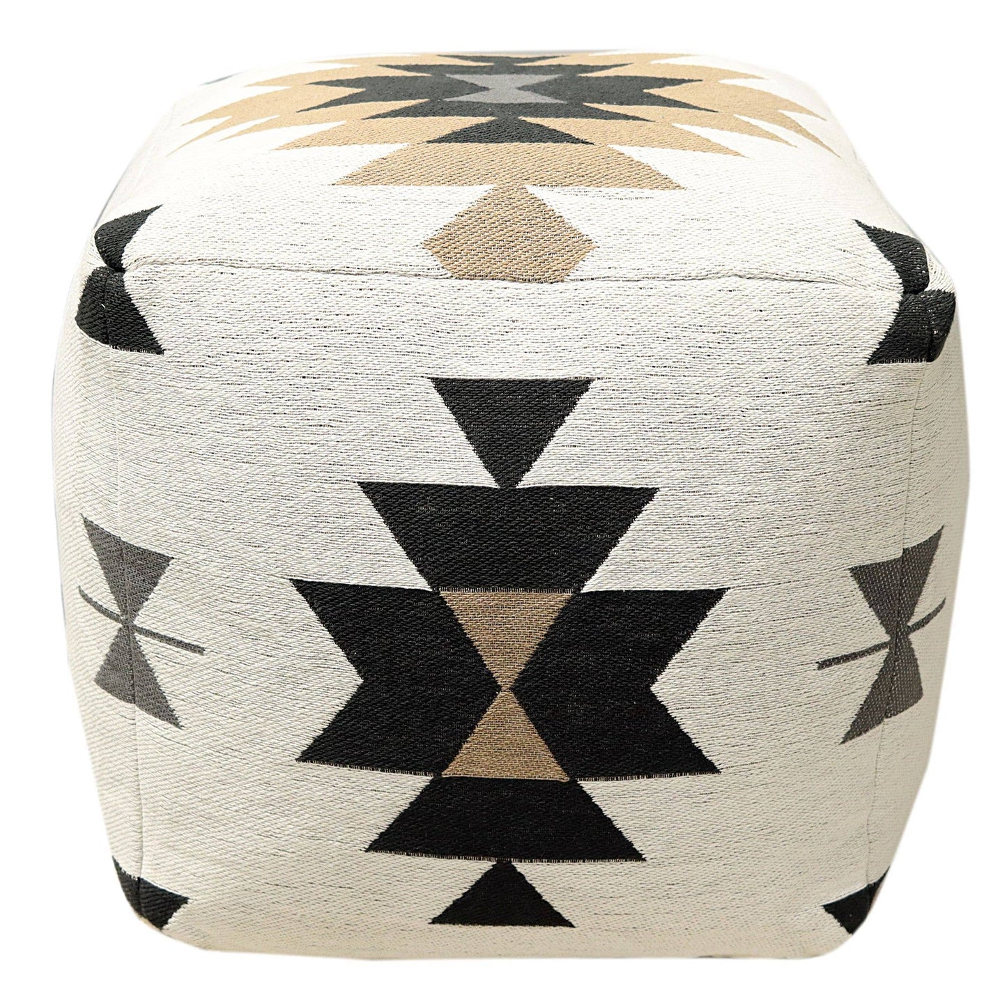 a black and white pouf with a pattern on it