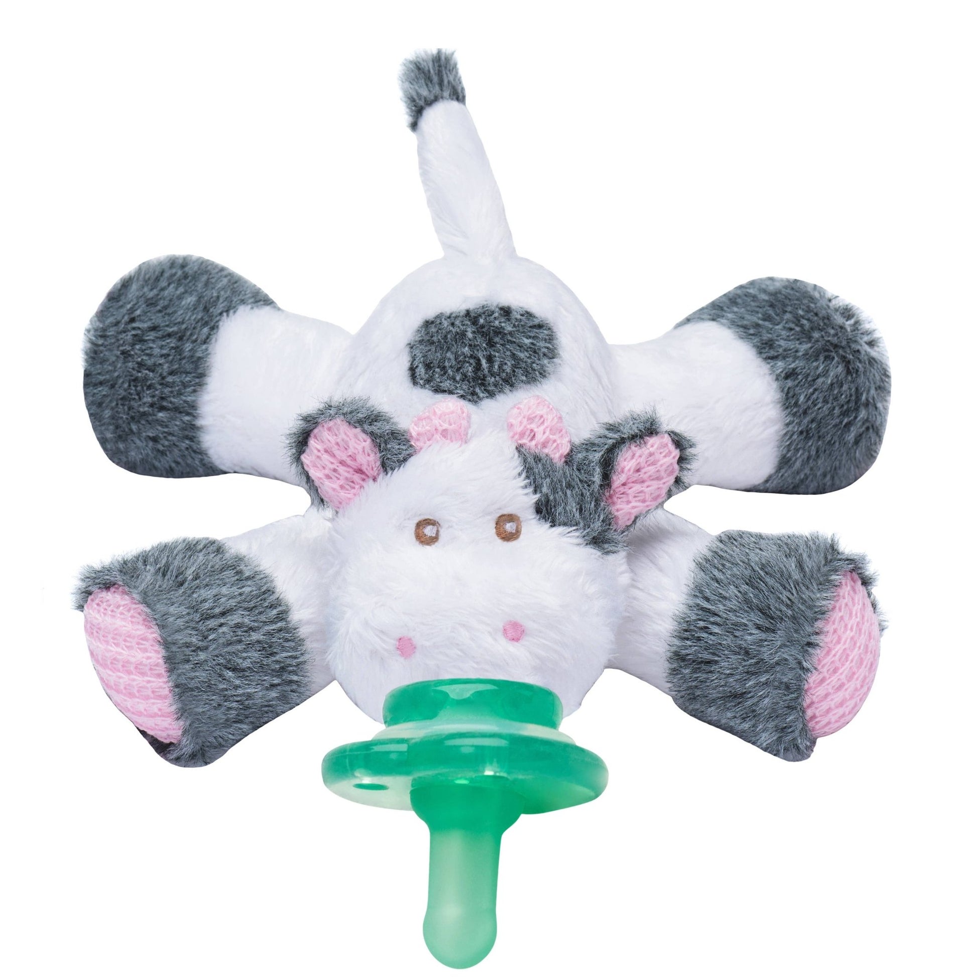 a stuffed animal with a pacifier attached to it