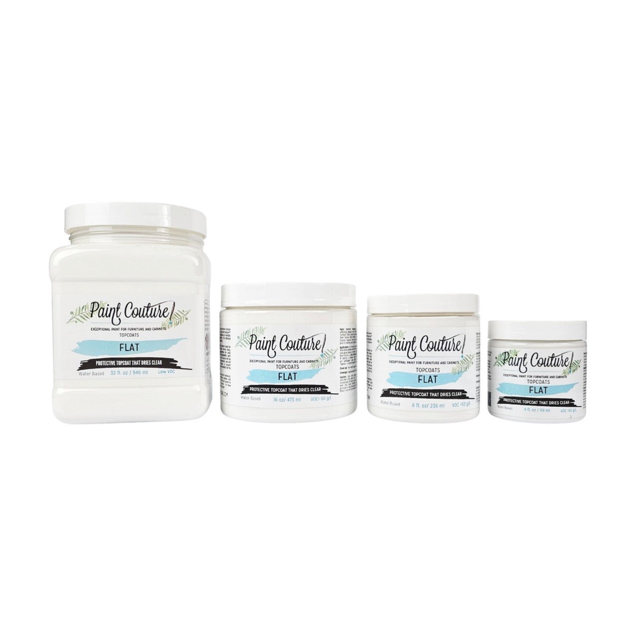 a group of four jars of Paint Couture topcoat on a white background