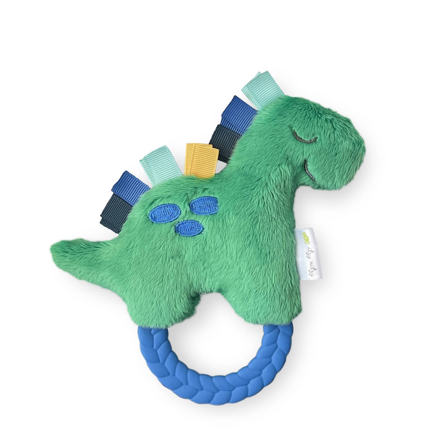 a green toy with a blue ring on the bottom