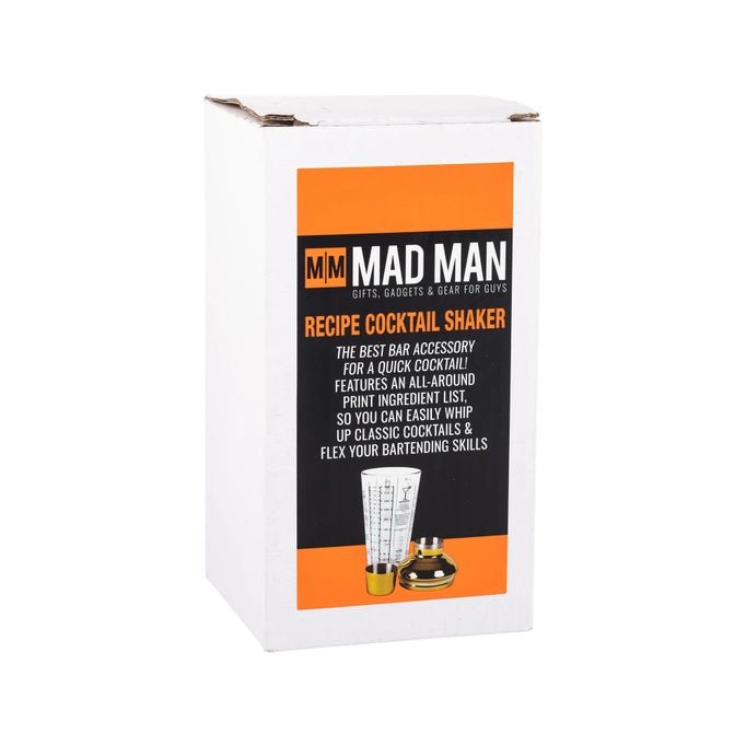 a box of mad man recipe cocktail shaker