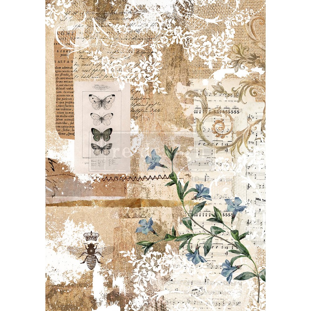 a collage of paper with flowers and butterflies