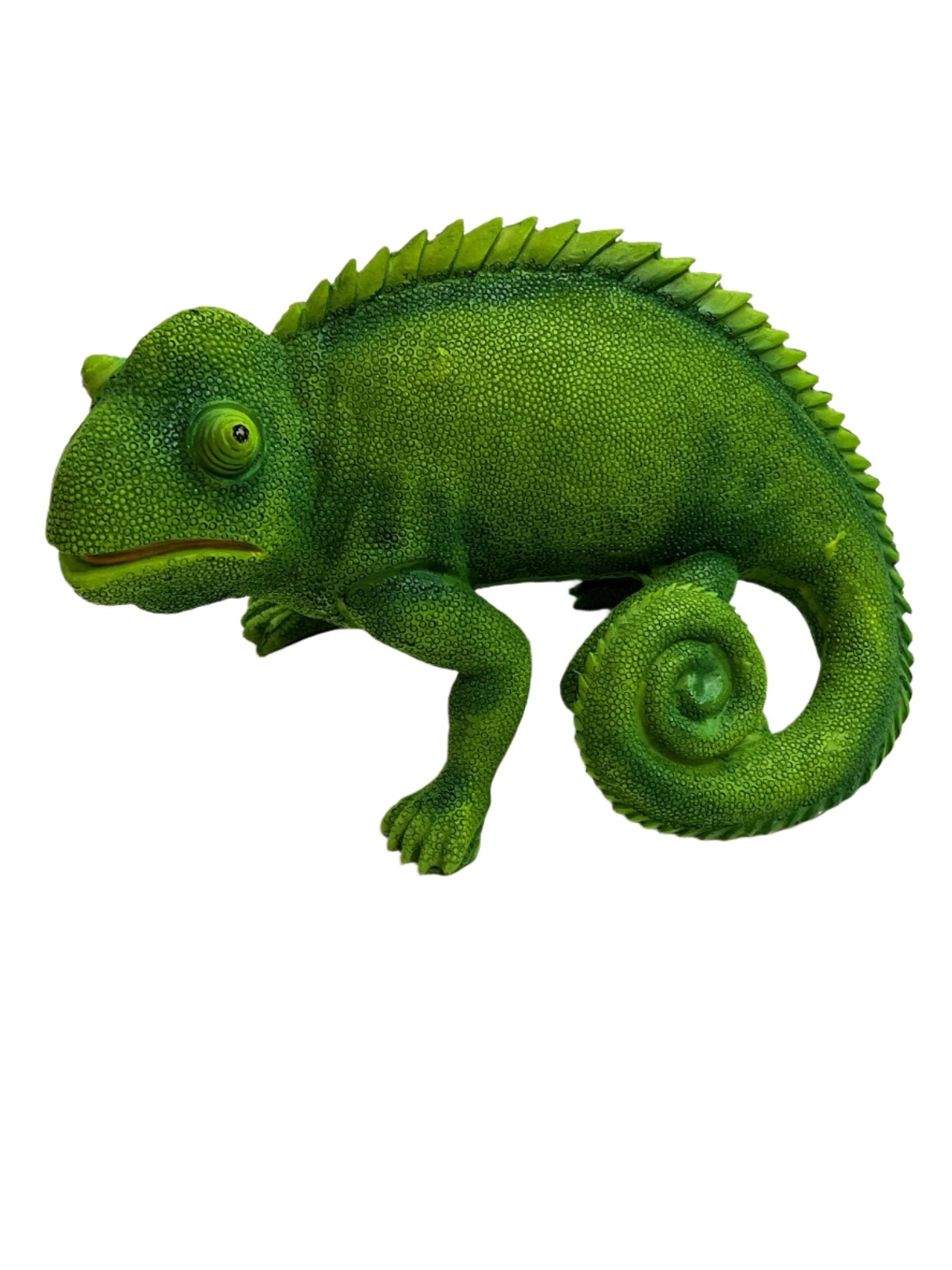 a green chameleon sitting on top of a white background