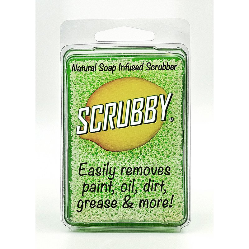 scrubby soap in a package on a white background