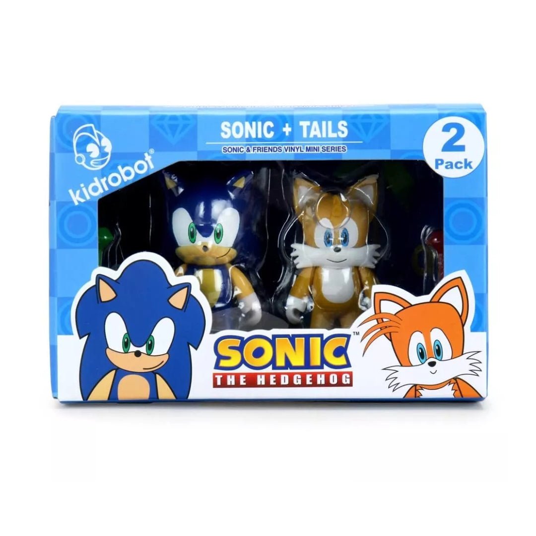 two action figures of sonic and tails in a box