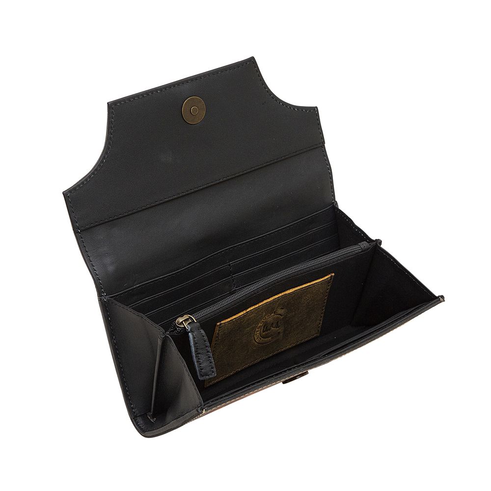 a black leather wallet with a card holder