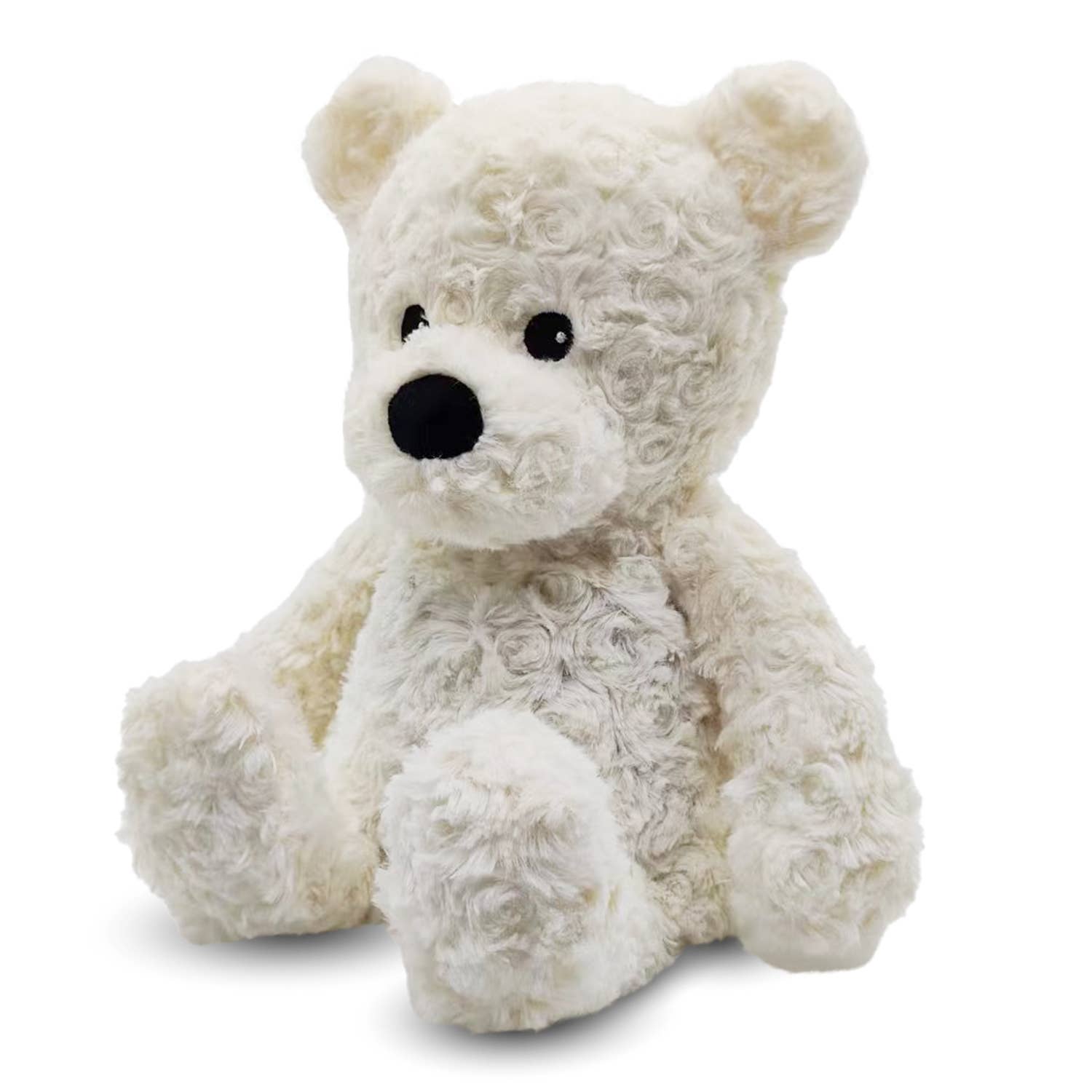 a white teddy bear sitting on a white background