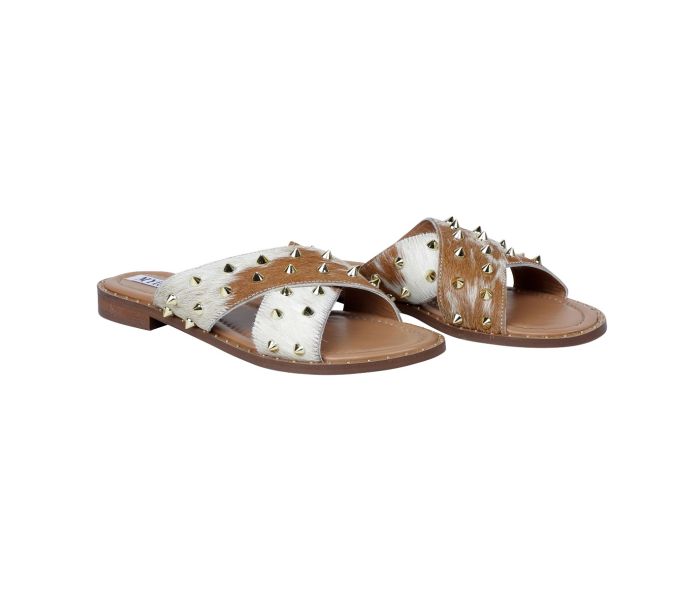 a pair of white and brown sandals