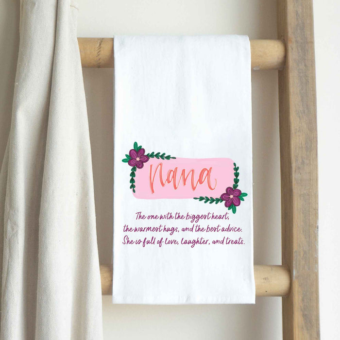 a tea towel hanging on a wooden ladder