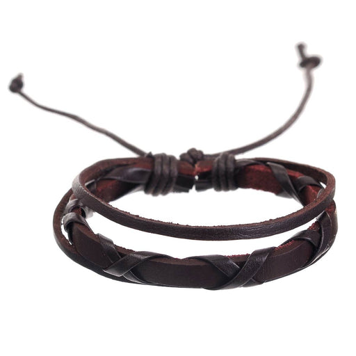 a brown leather men's bracelet on a white background