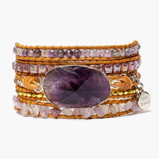 a stack stones weaved for bracelet with a purple Amythest stone