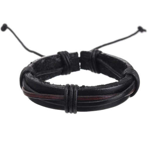 a black leather bracelet with a red stripe