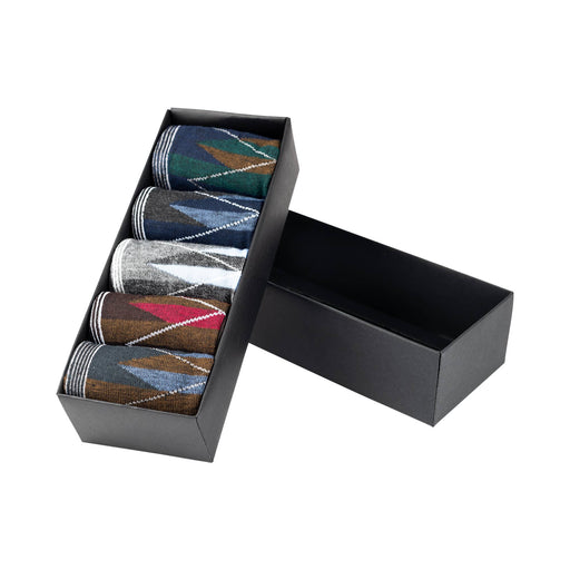 a gift box of six pairs of men's socks with ziggy diamond design on them