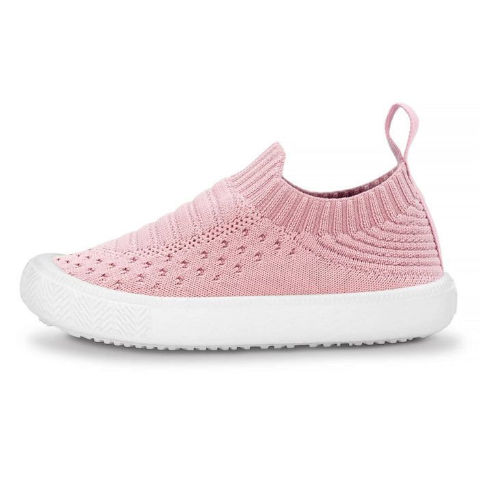 a pink slip on sneaker with white soles